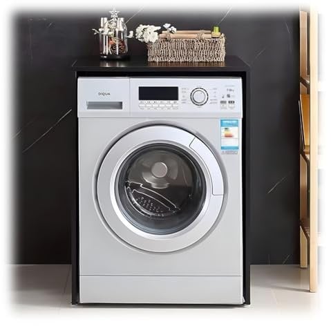 GRRICEPL Solid Wood Multi-Layer Washing Machine Integrated Cabinet, Drum Washing Machine Protective Cover, Laundry Wood Shelf Topper With(Black)