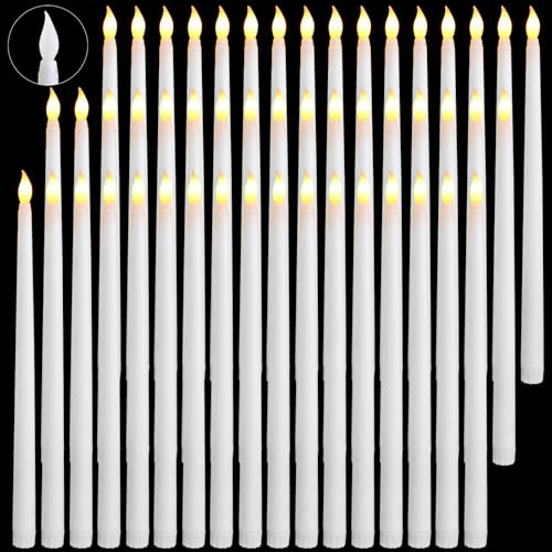 Baquler 50 Pcs 12.4 Inch White LED Flameless Taper Candles Bulk | Battery Operated Taper Candles, Artificial Flickering Candlesticks, for Wedding Church Halloween Holiday Table Decoration