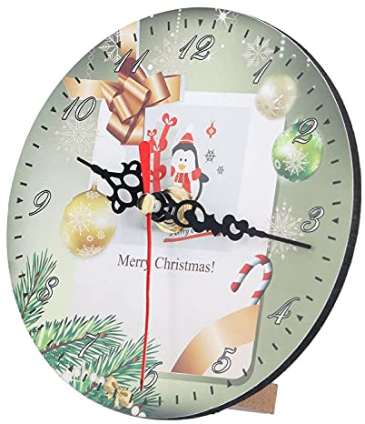 Beufee Weihnachtsuhr, weihnachtliche Holzwanduhren, runde Wanduhr, geräuschlos, Nicht tickende Uhr, Weihnachtsmann-Musteruhr, batteriebetriebene runde Uhr