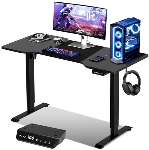 Izrielar Schreibtisch, Elektrischer Höhenverstellbarer Tischgestell 3 Memory-Steuerung, Mit 120 * 60cm Tischplatte, Standing Desk mit Mauspads, Haken, Rollen, Schwarz