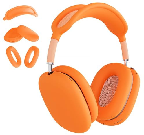 Foweroty Silikon-Schutzhülle für AirPods Max (2024/2020), Ohrpolster-Hülle, Ohrmuschel-Abdeckung, Kopfband-Abdeckung, kratzfest, Zubehör, Ultra-Schutzhülle für Apple AirPods Max (USB-C), Orange