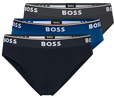 BOSS Herren Power Slips Briefs Unterhosen Cotton Stretch 3er Pack, Farbe:Mehrfarbig, Wäschegröße:XL, Artikel:-487 Blue/Navy/Grey