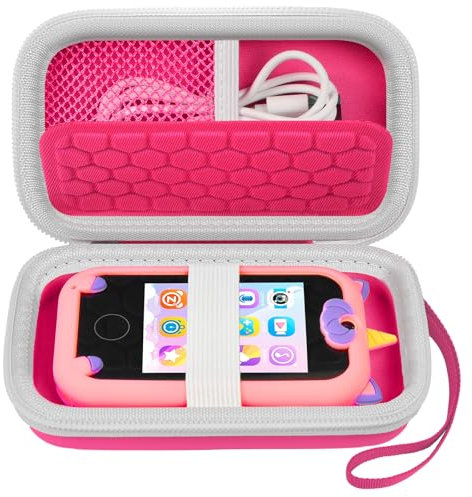 Tasche für Kinder Handy Smartphone / Kamera, Universal 2.8 Kinderhandy Spielzeug Aufbewahrungstasche, für Adicop/für Ashfly/für Kikapabi/für Joozfee und Mehr, SD-Karten-Halter - Nur Koffer -Rosen rot