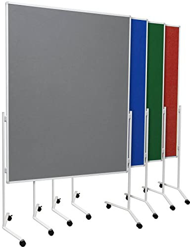 Moderationstafel UP - einteilige Metaplanwand mit Filz-Oberfläche - mobil dank Rollen - beidseitig nutzbar - Filz-Moderationswand 120x150 cm - Grau