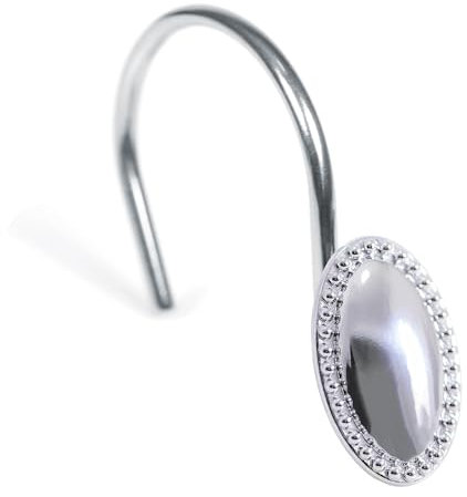 Silberfarbene dekorative Duschvorhanghaken: verchromtes ovales Design, rostfreie, robuste Metall-Duschvorhangringe für Badezimmer – Klassische, Elegante Duschvorhang-Aufhänger für Duschstange – 12