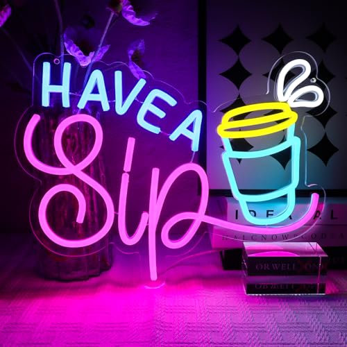 OYCGZV Have A Sip Neon Schild Kaffee Led Neonschild Wand Einen Schluck Trinken Neon Sign USB Led Schild für Cafe Getränke Shop Zuhause Bar Restaurant Club Geschäftlich Party