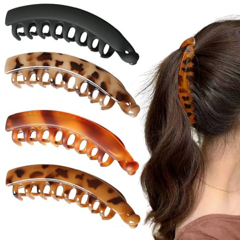 Juego de 4 pinzas de pelo de plátano retro para rizos gruesos, Banana Clip,accesorios para el cabello de cola de pez, peines de dos pinzas de plátano para mujeres y niñas,banana clip