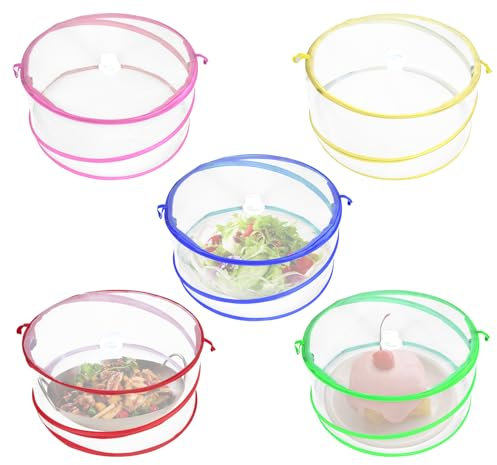 ilauke Fliegenhaube 5er Set, 5 Farben Pop Up Faltbare Fliegenschutz Abdeckhaube für Lebensmittel, Lebensmittel Abdeckung Stabil & Einfach zu Verstauen für Essen, Obst, BBQ, 30x14cm
