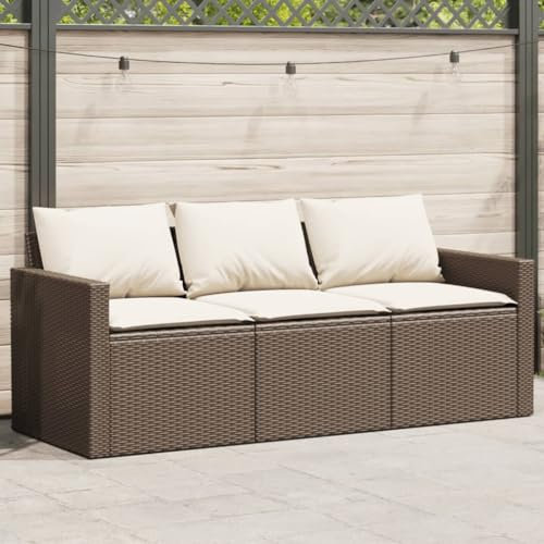 Lauuoeriau Furniture Item Home Gartensofa mit Kissen 3-Sitzer braun Poly Rattan-Möbel