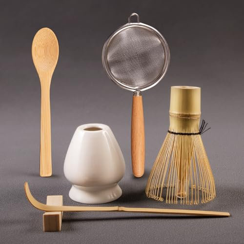 Coanto Matcha Set- Includes Sifter Bamboo Whisk (Chasen), Tea Spoon, Spoon Holder, Scoop and Whisk Holder, 6pcs