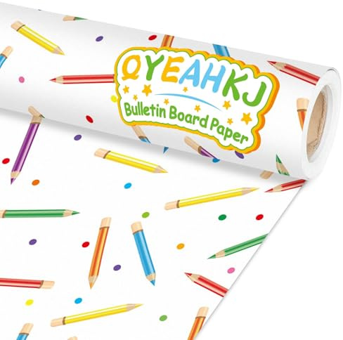 Qyeahkj Colorful Pencil Bulletin Board Paper Roll Pencil Bulletin Board Background Paper Fade Resistant Colorful Classroom Decoration Poster Art Craft Home Wall Education Decor Supplies 17.7in x 20ft