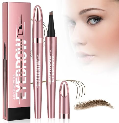 Augenbrauenstift Wasserfest, 3D Microblading Eyebrow Pencil Augenbrauenstift mit 4-Zinken-Micro-Gabelspitzen-Applikator, Erzeugt Natürliche Augenbrauenfarbe (Hellbraun, 16g)