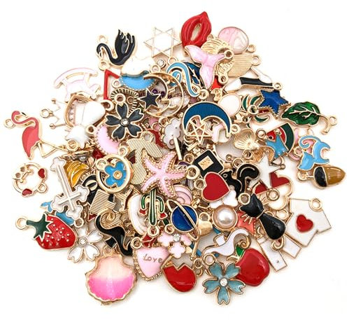 Binnan 100pcs Breloques Creation Bijoux, Breloque pour Bracelet Mixte Charms, Breloque Acier Inoxydable, Mixtes Pendentifs Assortis pour Boucles d'oreilles, Bracelets, Colliers