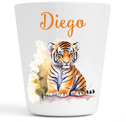 Gobelet en Plastique pour Enfants | Gobelet Personnalisé avec Nom |Verre Plastique Incassable Personnalisé (Tigre Diego)