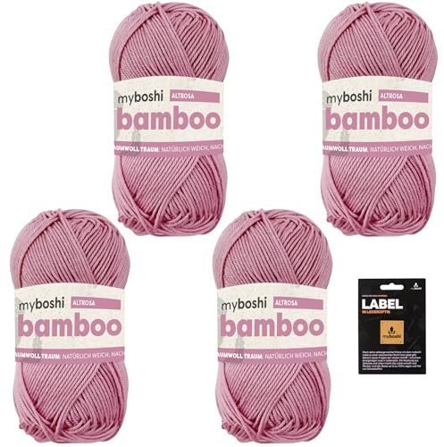 myboshi Bamboo, super weiches Bambus-Baumwollgarn, zum Häkeln und Stricken, strapazierfähig, für Bekleidung und Amigurumi, 60% Viskose, 40% Baumwolle, Rosa (Altrosa) 4 Knäuel