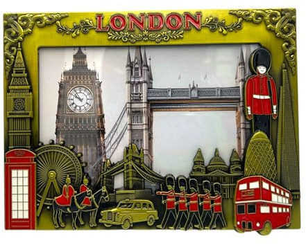Bilderrahmen, Londoner Sehenswürdigkeiten, Metall, 20 x 16 cm, Union Jack, Souvenir, Tischplatte, Desktop, Heimdekoration, Geschenk (Antikgrün)
