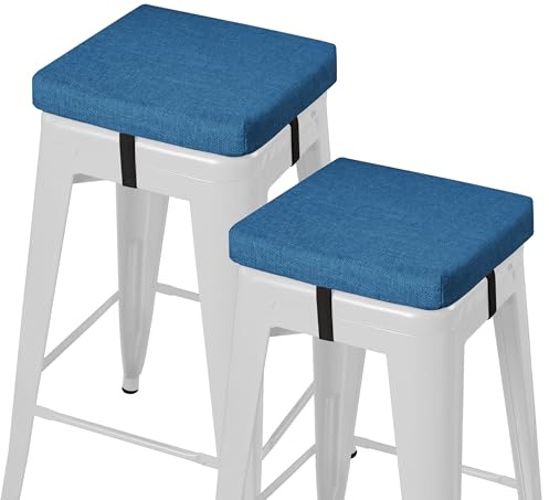 AddGrace rutschfeste Barhocker-Kissen, quadratisch, Barhocker-Sitzkissen mit Bändern, kleine quadratische Stuhlpolster mit maschinenwaschbarem Bezug, 30,5 x 30,5 x 5,1 cm, Blau, 2 Stück