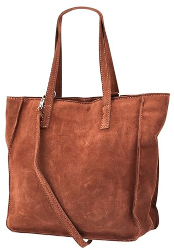 Damen Henkeltasche aus echtem Wildleder – Mittelgroßer Shopper Schulterriemen – Handtasche Schultertasche mit Reißverschluss & Innenfach 37x13x29 cm Cristina G566 (Braun)
