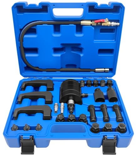 ZKTOOL 24PCS Extracteur d'Injecteur Diesel Pneumatique avec 19 Adaptateurs | Kit d'Extracteur à Vibration Pneumatique avec Connecteurs US EU et Poignée. Convient pour Divers Types d'Injection.