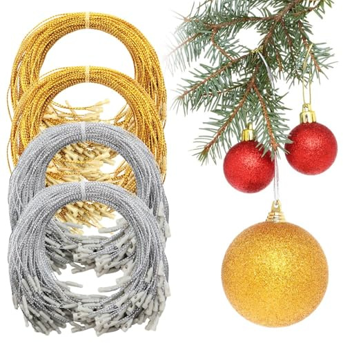 Scettar 800Stück Weihnachtskugel Aufhänger Set Gold Silber Ornament Aufhänger Schnur mit Verschluss Haken für Weihnachtskugeln Kugel Aufhänger Christbaumschmuck Dekoration Schnur für DIY Geschenke