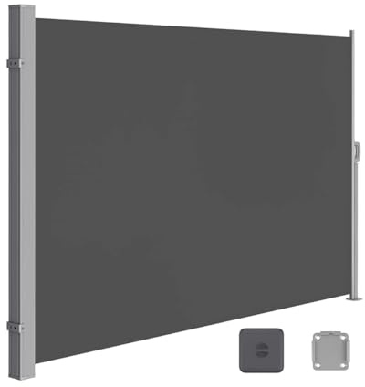 Seitenmarkise aus Aluminium, einziehbar, Beige, 200 x 400 cm, Sonnen- und Windschutz für Balkon, Terrasse und Garten