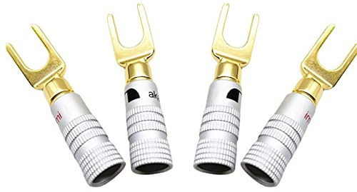 4 Pezzi Connettori Audio Placcati oro a Forma di Banana, Connettore per Cavo Altoparlante a Forma di U con Forcella a Vite e Connettore a Forcella