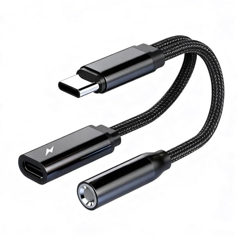 Adaptateur USB C avec Jack et Type C Câble 2-en-1 Prise Type C à Audio 3.5mm et USB-C Chargeur Adaptateur Charge Rapide pour iPhone 16 15 Samsung S24 S23 Huawei Xiaomi Pixel PD 60W Branchez et Jouez