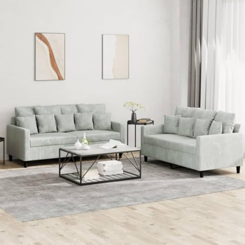 WEMYUFURN Samt Sofagarnitur 3 Sitzer XXL Bequem Couchgarnitur Wohnzimmer Polstergarnitur Modern Grau Samtstoff Stabiles Metallgestell Sitzgruppe Relax