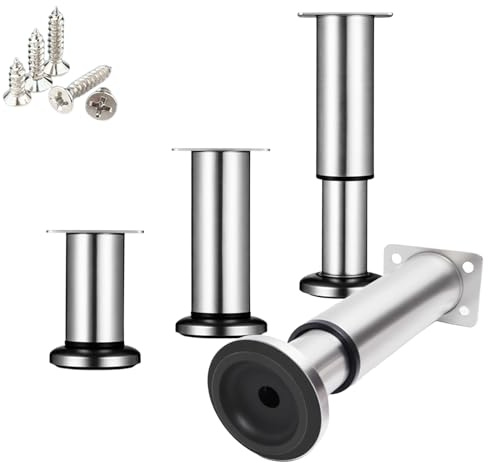 toothank Höhenverstellbare Möbelfüße 12-18cm (4er Set) – Stahl Möbelbeine mit rutschfesten Gummipads, Belastbar bis 500kg, Stellfüße für Schrank, Sofa, Bett, Kommode, Tisch – Ideal für unebene Böden