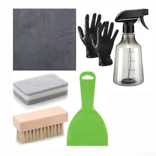 Sileduove Grabstein Reiniger Kit Grabstein Reiniger Kit 7-teiliges Grabstein-Wartungsset mit Kunststoffschaber, Borstenbürste, Sprüher, Handschuhe & Schwamm für Stein für Oberflächen