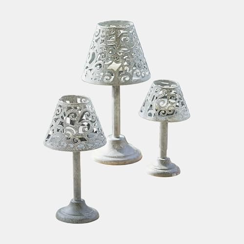 Loberon Windlicht 3er Set Belori - Unterschiedliche Größen - Ornamental Verziert - für Teelichter - Kerzenhalter - Teelichthalter - Eisen, antikgrau