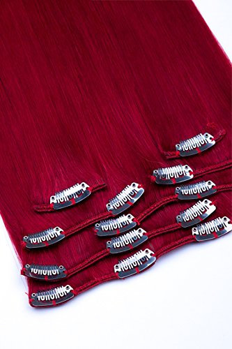 Clip In Extensions Set 100% Echthaar 7 teilig 70g Haarverlängerung 45 cm Clip-In Hair Extension Nr. Dunkelrot