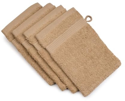 Gözze - New York Gant de Toilette, Lot de 4, Doux et absorbant, 100% Coton, 17 x 24 cm - Marron
