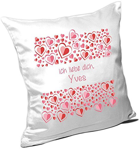 Eurofoto Kissen mit Namen Yves und schönem Motiv mit rosa Herzen zum Valentinstag - Namenskissen - Kuschelkissen - Schmusekissen
