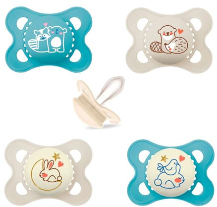 MAM Day & Night Silikon Schnuller 0-6 Uni // 4er Set // inkl. 2 Sterilisiertrasportboxen