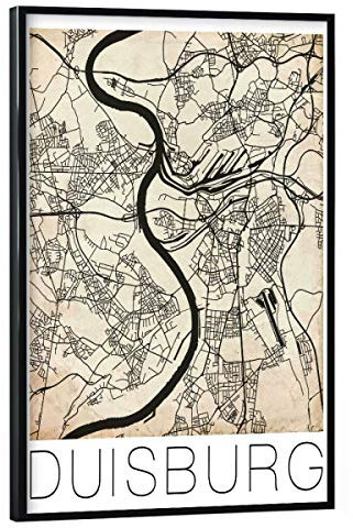 artboxONE Poster mit schwarzem Rahmen 45x30 cm Städte Retro Map Duisburg Vintage Germany - Bild Retro Germany Map