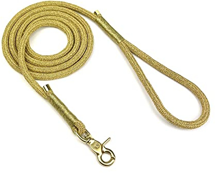 Luxus Hundeleine in Gold mit Scheren-Karabiner & edlen Endkappen | Führleine verstellbar, kleine & große Hunde | Extravagant, Glitzer-Tau, 1,5m, 2m, 2,5m