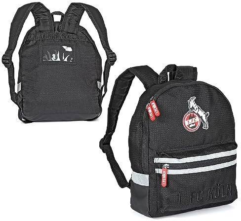 1. FC Köln Kinderrucksack - All Black - Rucksack für Kinder schwarz Kindergartenrucksack - Plus Lesezeichen I Love Köln