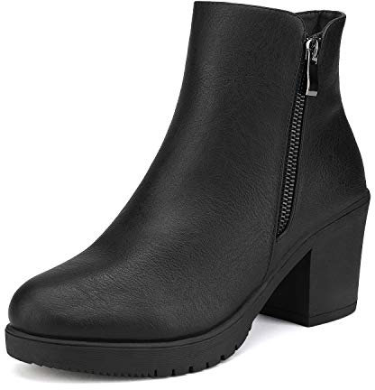 DREAM PAIRS Stivali da Donna Stivaletti alla Caviglia con Tacco Grosso,Size 38.5,Nero Lucido,Z0EY-2