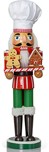 Ornativity Christmas Chef Nutcracker Figure – Wooden Chef Hat Nutcracker with Gingerbread Man and House Holiday Decoration
