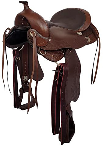 A&M Reitsport Baumloser Westernsattel Nebraska aus geöltem Büffelleder, wechselbares Kopfeisen, Größe:16 Zoll