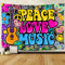 F-FUN SOUL Wandteppich, Motiv: Frieden, Liebe und Musik, groß, 203.2 x 152.4 cm, weiches Flanell, Gitarrensymbol, Taube, Blumen, psychedelische Kunst-Wandteppich, Wohnzimmer, Dekor-Banner GTZYFS1201