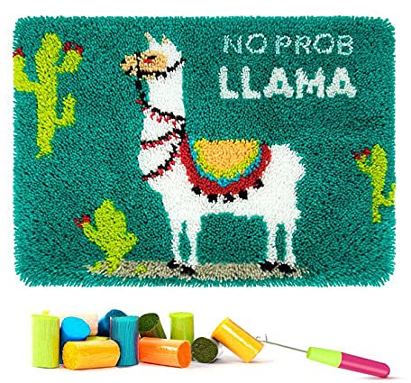 ROCKY&CHAO Knüpfhaken-Set für Teppiche Kissen Näharbeiten für Heimdekoration Llama 62 x 40 cm