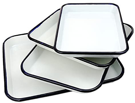 1 plateau vintage fabriqué à la main en émail blanc pour la maison, le four, plaque de cuisson carrée rétro (16 x 22 x 3 cm)