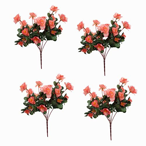 Künstliche Azaleen-Blume, Kunstblume, Kunstblume, 4 Bündel, für Zuhause und Außenbereich, Champagnerfarben