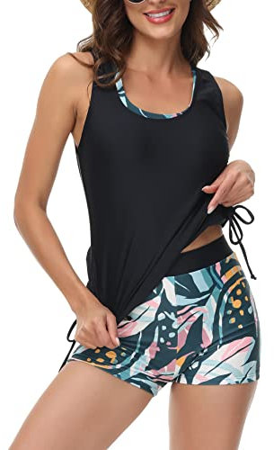 Swimwear for Women 3 Piece Bathing Suits Tummy Control Modest Swim Top with Bra Boyshort Swimsuits Green XL