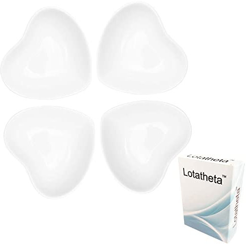 Lotatheta 4 pcs Heart Shaped Porcelain Soy Sauce Dish Ceramic Dip Dipping Bowls White for Dinner Baking BBQ and Cooking