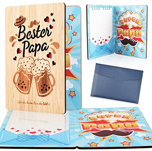 DPKOW Holz Karte mit Umschlag für Papa Vatertag Geburtstag Geschenk, Grußkarten für die Bester Papa der Welt, Dankeskarten für Papa Weihnachten Geschenkkarte