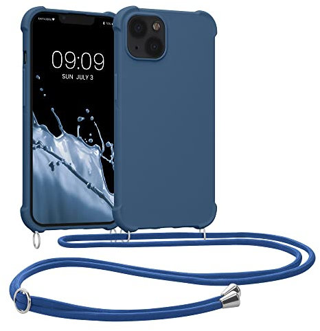 kwmobile Crossbody Case Compatible with Apple iPhone 13 Case - TPU Silicone Cover with Strap - Dark Blue