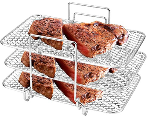 TIMESETL Air Fryer Rack for Ninja, Food-safe 304 Stainless Steel Stackable Trays Compatible wth Ninja Dual Zone Air Fryer DZ201,DZ401